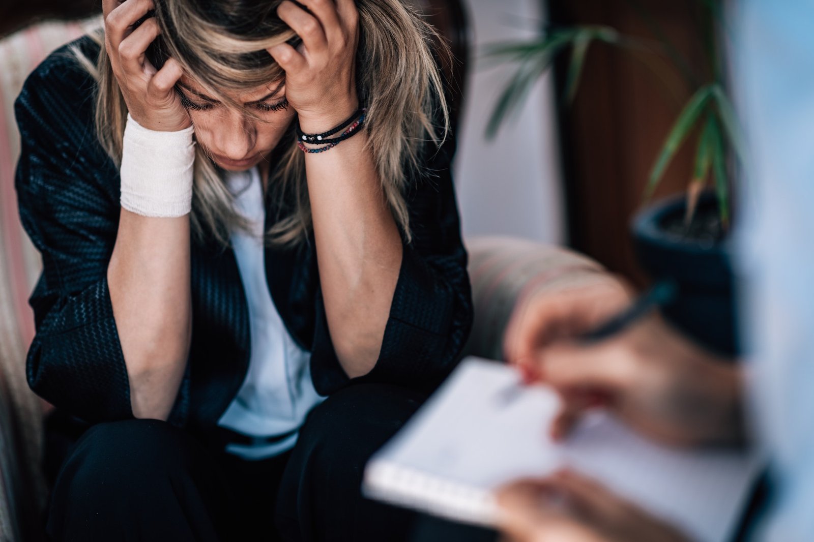 Psychology Concept. Psychotherapist Taking Notes During Session